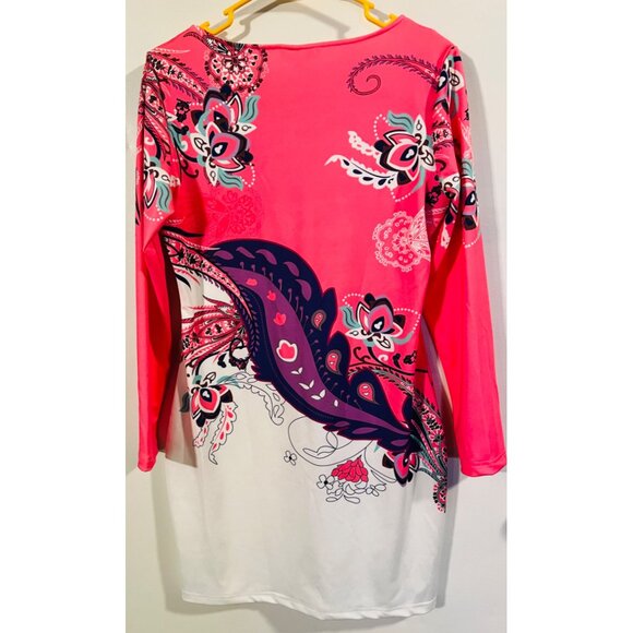 Womens Fashion Long-Sleeve Floral Print Dress Pink & White Large - Picture 2 of 3